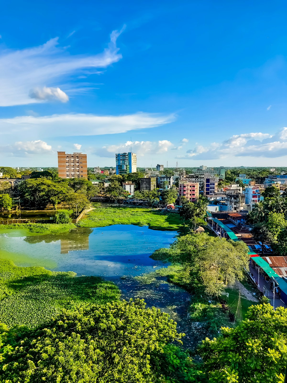 a river with a city in the background