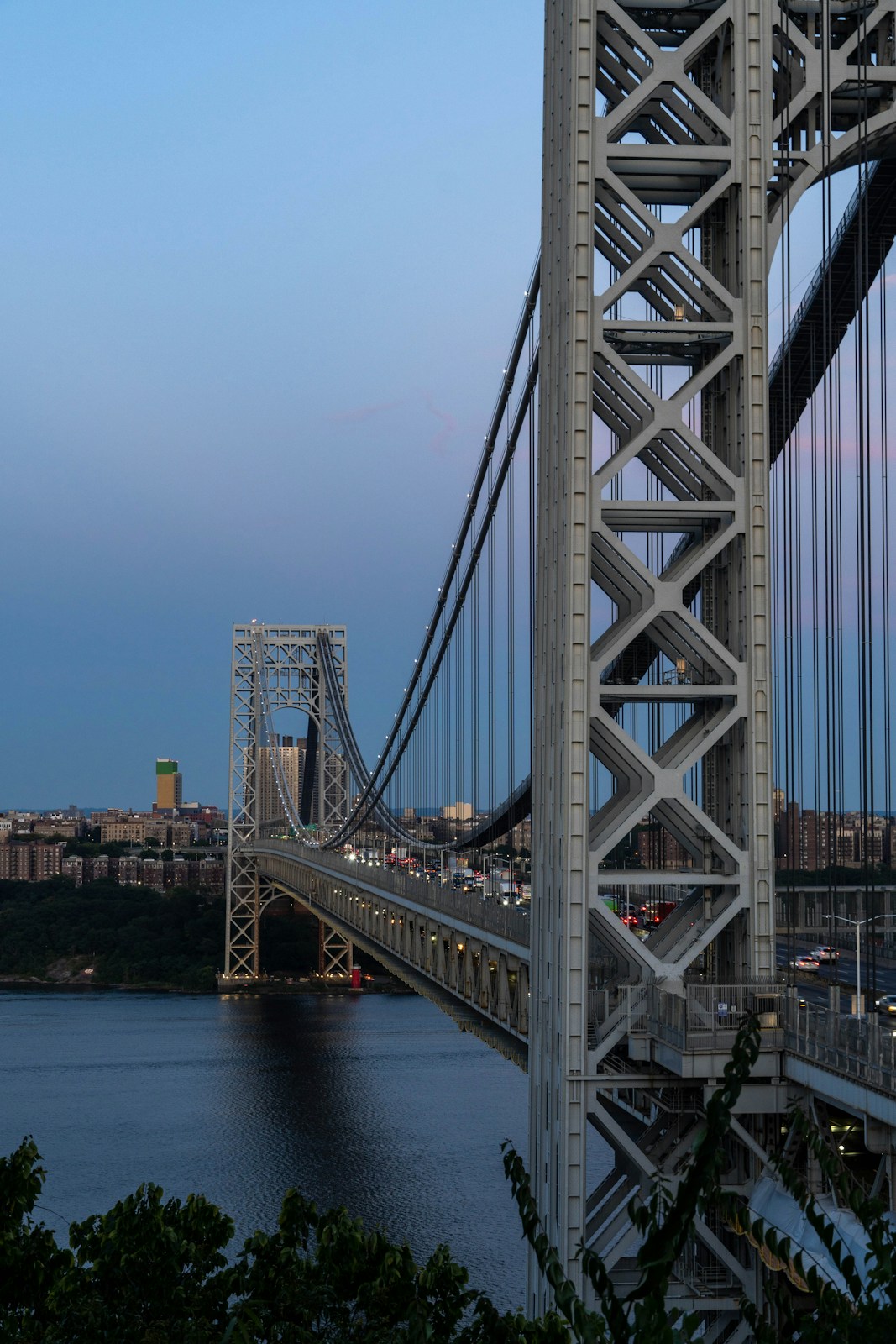 George washington bridge over hudson river at dusk